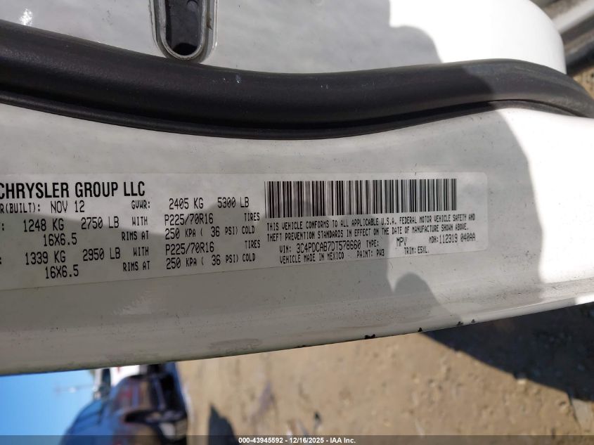 2013 Dodge Journey American Value Pkg VIN: 3C4PDCAB7DT578660 Lot: 43945592