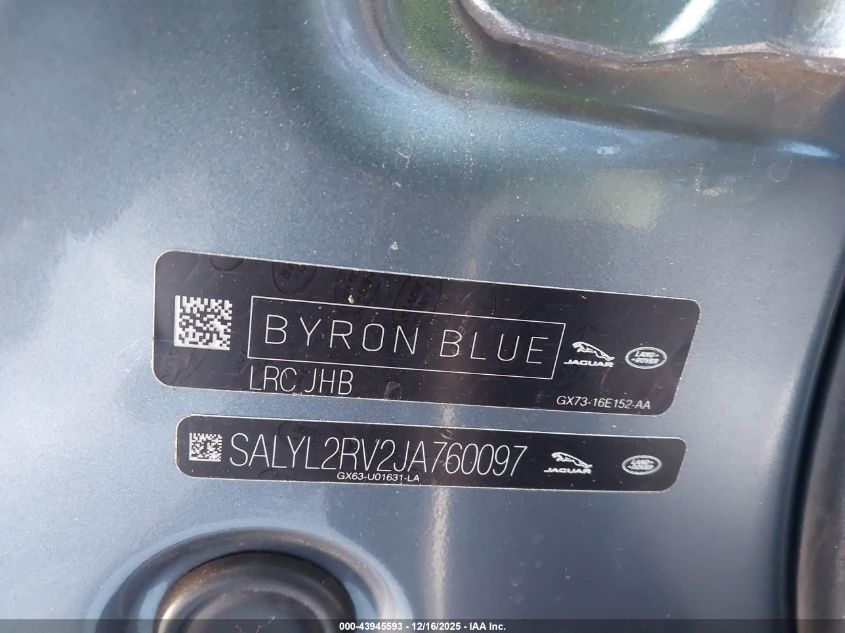 2018 Land Rover Range Rover Velar P380 Se R-Dynamic VIN: SALYL2RV2JA760097 Lot: 43945593