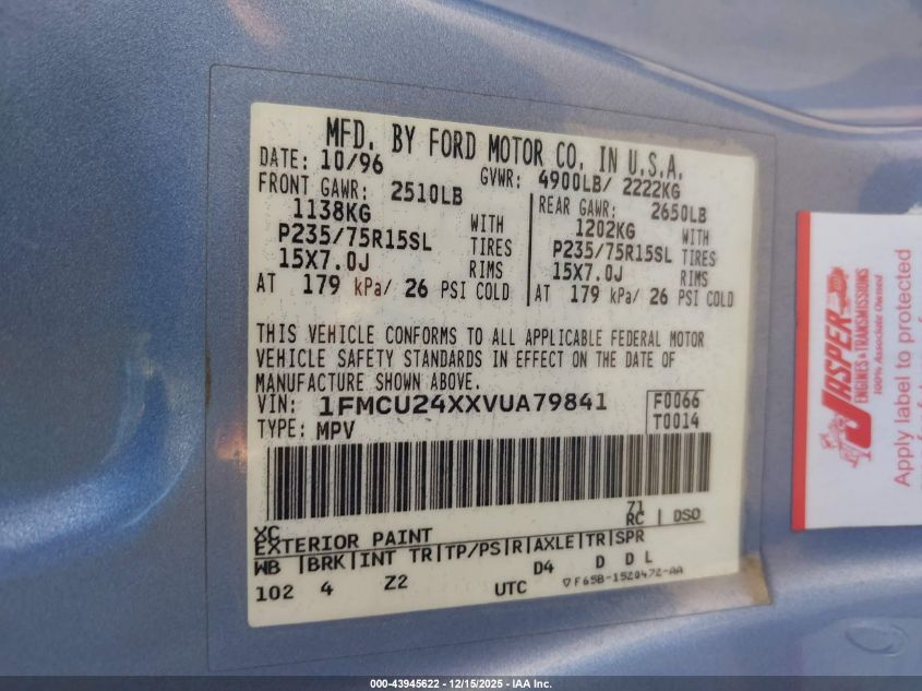 1997 Ford Explorer Sport/Xl VIN: 1FMCU24XXVUA79841 Lot: 43945622