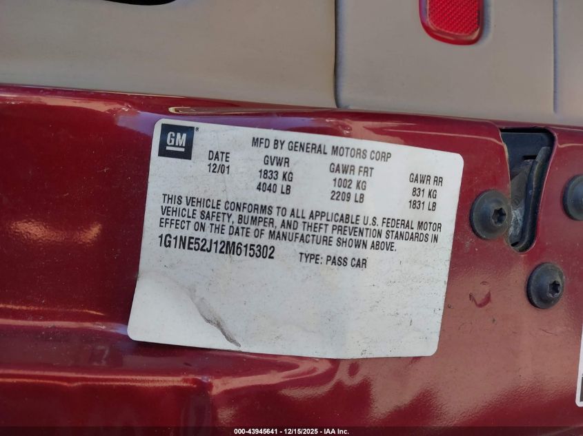 2002 Chevrolet Malibu Ls VIN: 1G1NE52J12M615302 Lot: 43945641