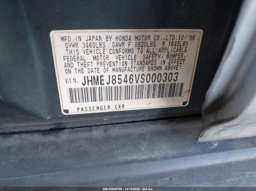 1997 Honda Civic Ex VIN: JHMEJ8546VS000303 Lot: 43945705
