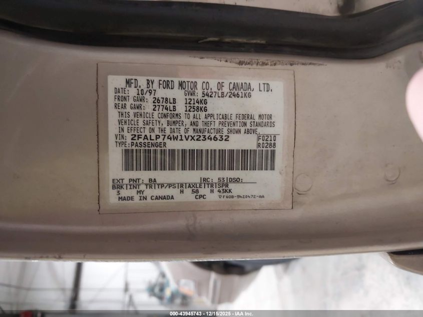 1997 Ford Crown Victoria Lx VIN: 2FALP74W1VX234632 Lot: 43945743