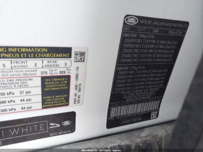 2018 Land Rover Range Rover Sport Hse Td6 VIN: SALWR2RK3JA184774 Lot: 43945770