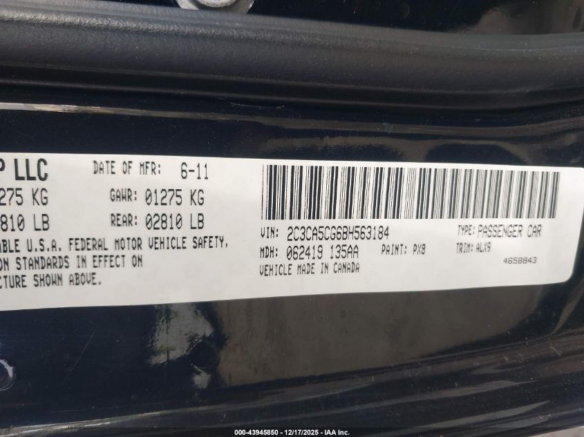 2011 Chrysler 300 Limited VIN: 2C3CA5CG6BH563184 Lot: 43945850