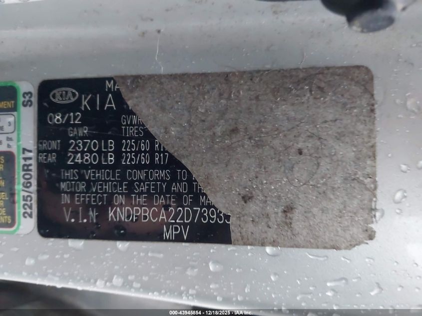2013 Kia Sportage Lx VIN: KNDPBCA22D7393510 Lot: 43945854