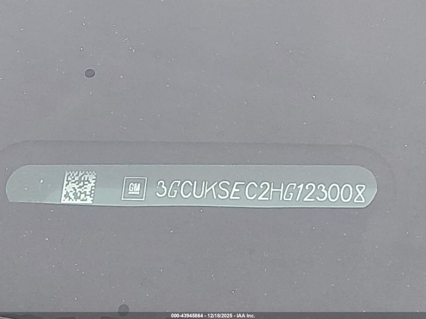 2017 Chevrolet Silverado 1500 1Lz VIN: 3GCUKSEC2HG123008 Lot: 43945864