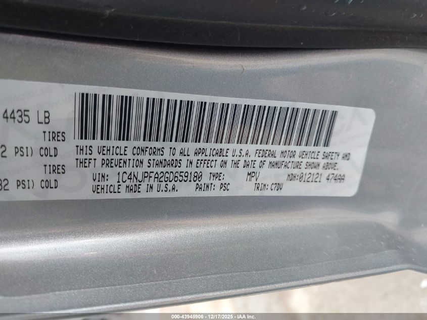 2016 Jeep Patriot Latitude VIN: 1C4NJPFA2GD659180 Lot: 43945906