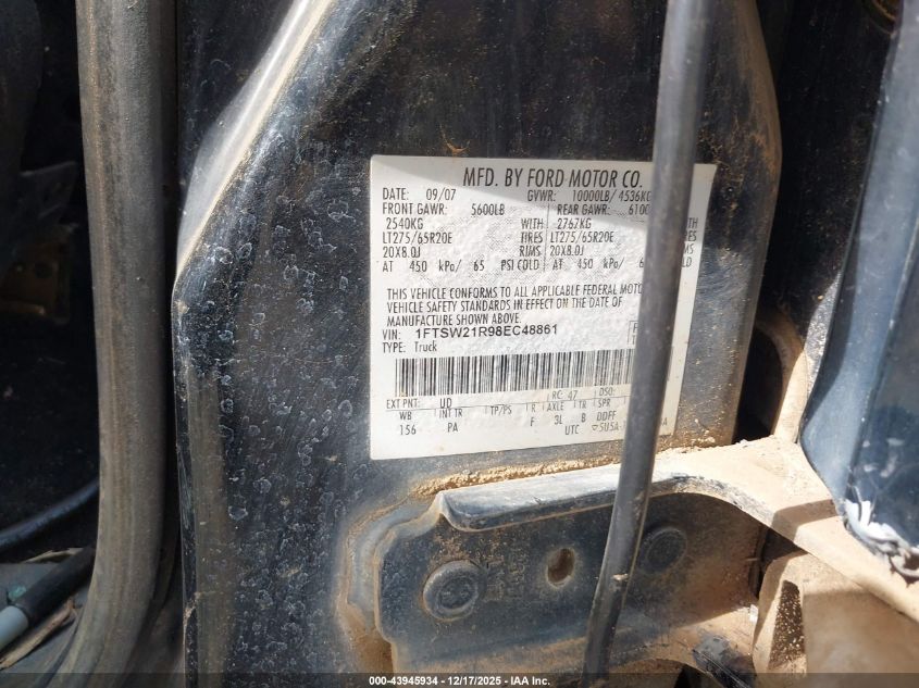 2008 Ford F-250 Fx4/Harley-Davidson/King Ranch/Lariat/Xl/Xlt VIN: 1FTSW21R98EC48861 Lot: 43945934