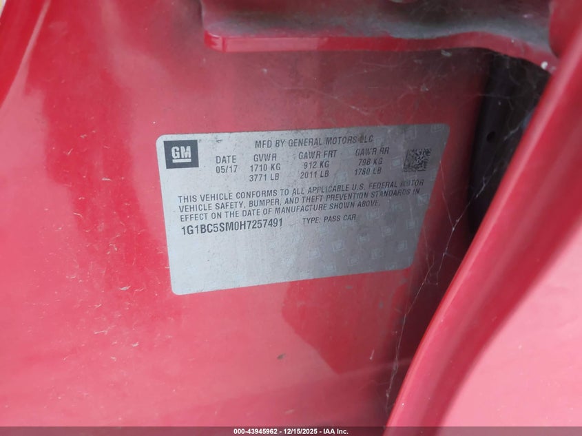 1G1BC5SM0H7257491 2017 CHEVROLET CRUZE photo no. 9