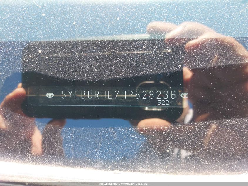 2017 Toyota Corolla Se VIN: 5YFBURHE7HP628236 Lot: 43945965