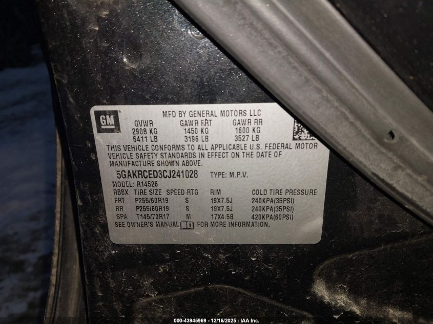 2012 Buick Enclave Leather VIN: 5GAKRCED3CJ241028 Lot: 43945969