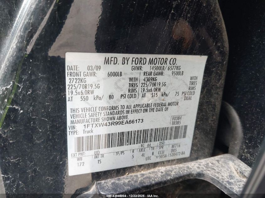2009 Ford F-450 Harley-Davidson/King Ranch/Lariat/Xl/Xlt VIN: 1FTXW43R99EA66173 Lot: 43946004