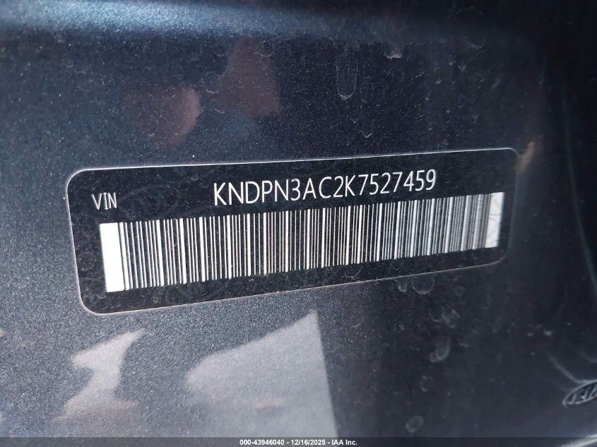 2019 Kia Sportage Ex VIN: KNDPN3AC2K7527459 Lot: 43946040