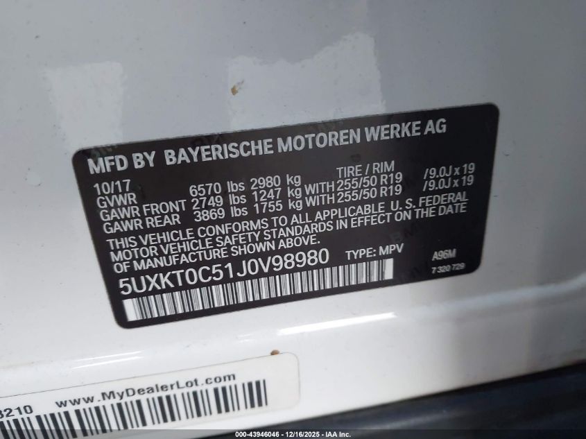 2018 BMW X5 Edrive xDrive40E Iperformance VIN: 5UXKT0C51J0V98980 Lot: 43946046