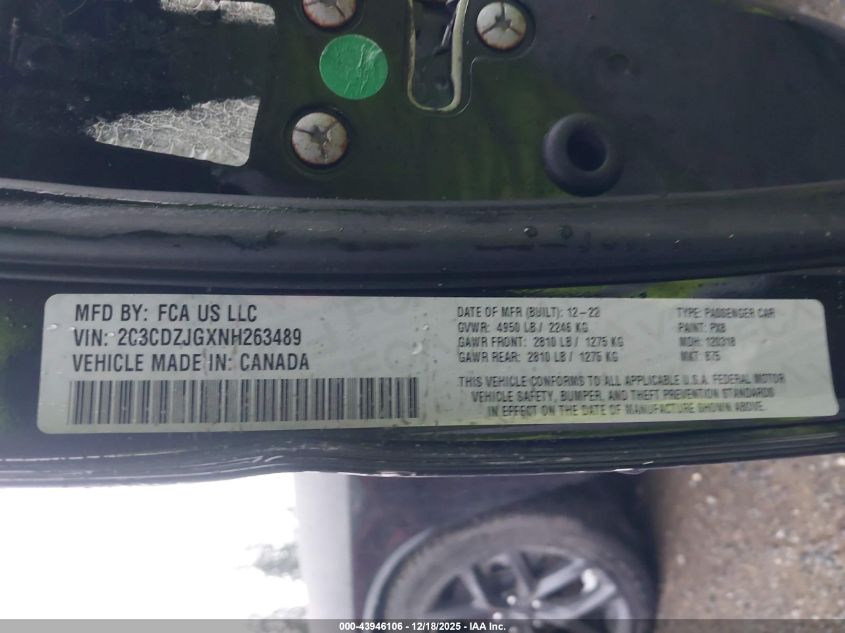 2022 Dodge Challenger Gt VIN: 2C3CDZJGXNH263489 Lot: 43946106