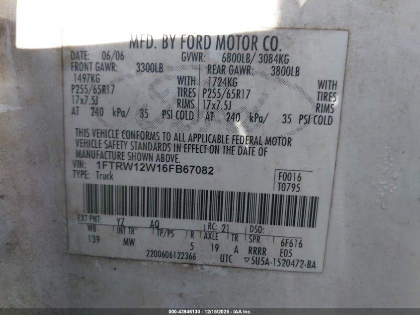 1FTRW12W16FB67082 2006 FORD F-150 photo no. 9