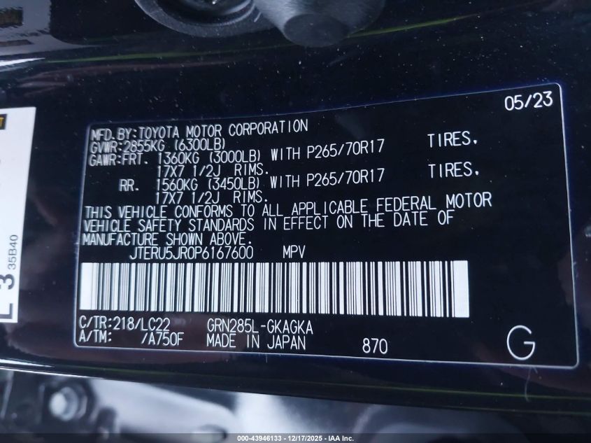 2023 Toyota 4Runner Trd Off Road Premium VIN: JTERU5JR0P6167600 Lot: 43946133