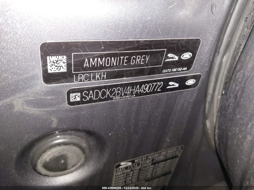 2017 Jaguar F-Pace 35T Prestige VIN: SADCK2BV4HA490772 Lot: 43946208