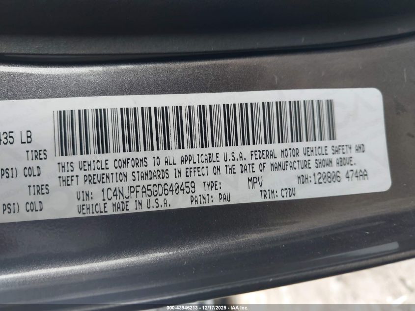 2016 Jeep Patriot Latitude VIN: 1C4NJPFA5GD640459 Lot: 43946213