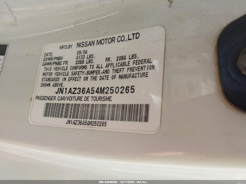 2004 Nissan 350Z Touring VIN: JN1AZ36A54M250265 Lot: 43946268