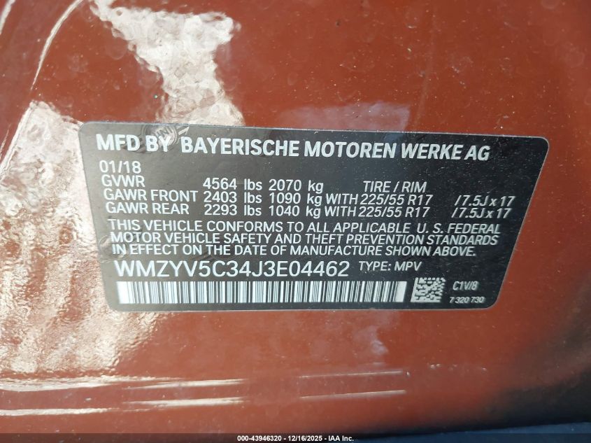 2018 Mini Countryman Cooper VIN: WMZYV5C34J3E04462 Lot: 43946320