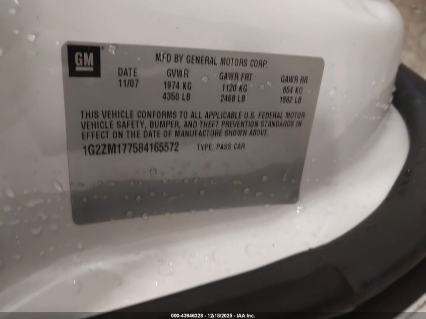 2008 Pontiac G6 Gxp VIN: 1G2ZM177584165572 Lot: 43946328