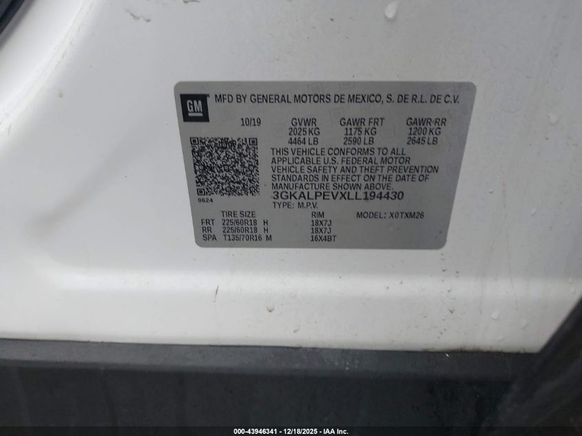 2020 GMC Terrain Slt VIN: 3GKALPEVXLL194430 Lot: 43946341
