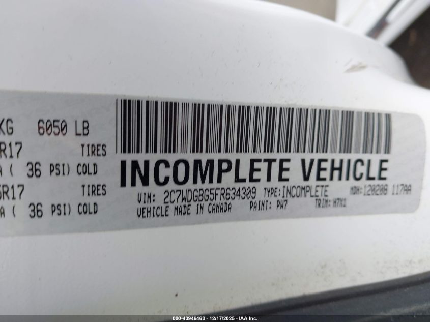 2015 Dodge Grand Caravan Se VIN: 2C7WDGBG5FR634309 Lot: 43946463
