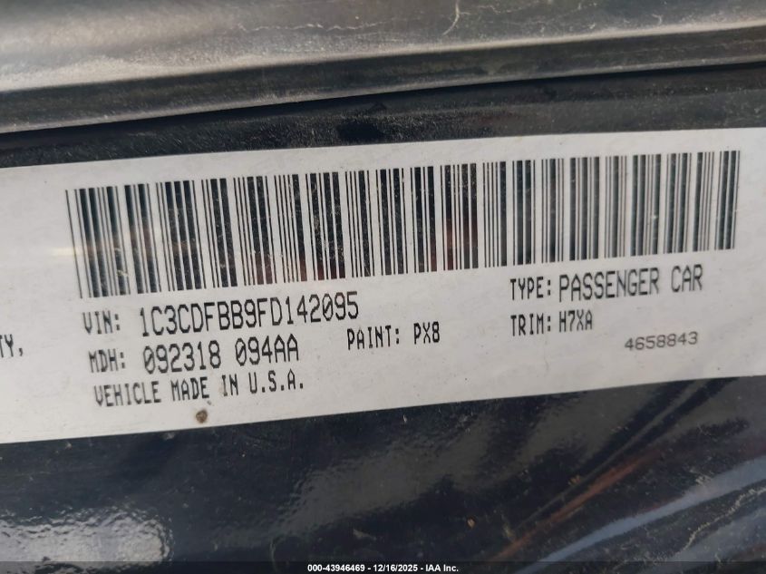 2015 Dodge Dart Sxt VIN: 1C3CDFBB9FD142095 Lot: 43946469