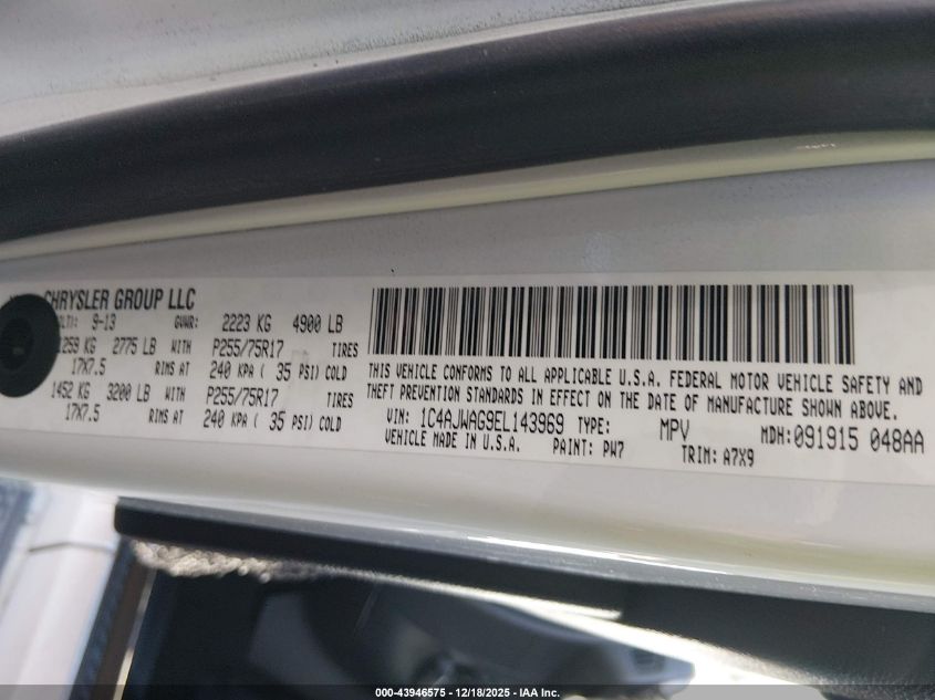 2014 Jeep Wrangler Sport VIN: 1C4AJWAG9EL143969 Lot: 43946575