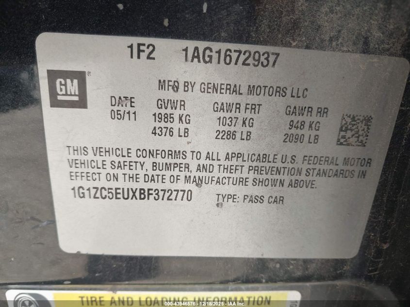 2011 Chevrolet Malibu 1Lt VIN: 1G1ZC5EUXBF372770 Lot: 43946576