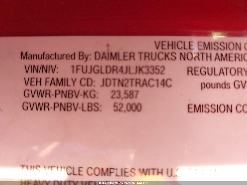 2018 FREIGHTLINER CASCADIA 125 auction photo 8