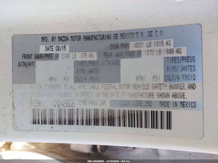 2016 Mazda Mazda3 I Grand Touring VIN: 3MZBM1X71GM246808 Lot: 43946605
