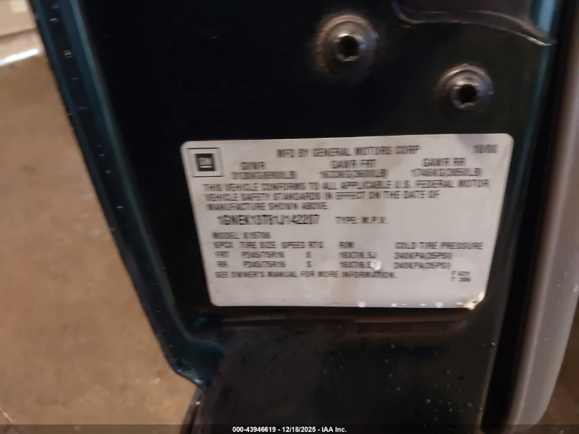 2001 Chevrolet Tahoe Ls VIN: 1GNEK13T81J142207 Lot: 43946619