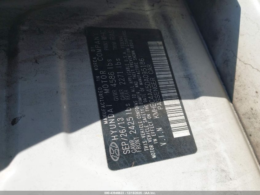 2013 Hyundai Sonata Hybrid Limited VIN: KMHEC4A45DA095186 Lot: 43946623
