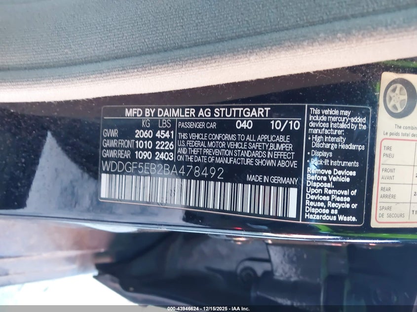 WDDGF5EB2BA478492 2011 MERCEDES-BENZ C-KLASSE photo no. 9