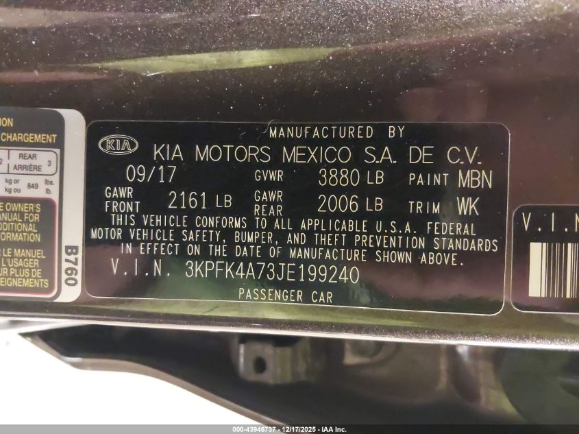 2018 Kia Forte Lx VIN: 3KPFK4A73JE199240 Lot: 43946737