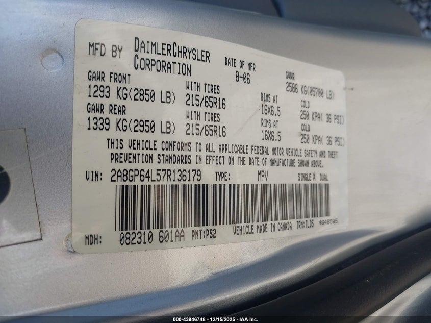 2A8GP64L57R136179 2007 CHRYSLER TOWN & COUNTRY photo no. 9