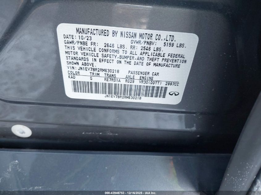 2024 Infiniti Q50 Luxe Awd VIN: JN1EV7BR2RM630218 Lot: 43946753