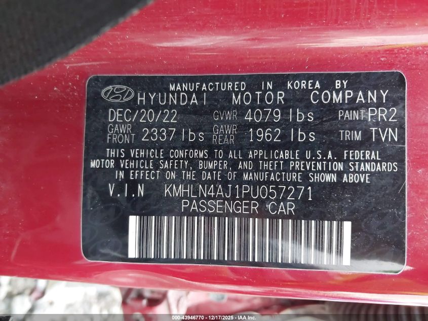 2023 Hyundai Elantra Hybrid Limited VIN: KMHLN4AJ1PU057271 Lot: 43946770