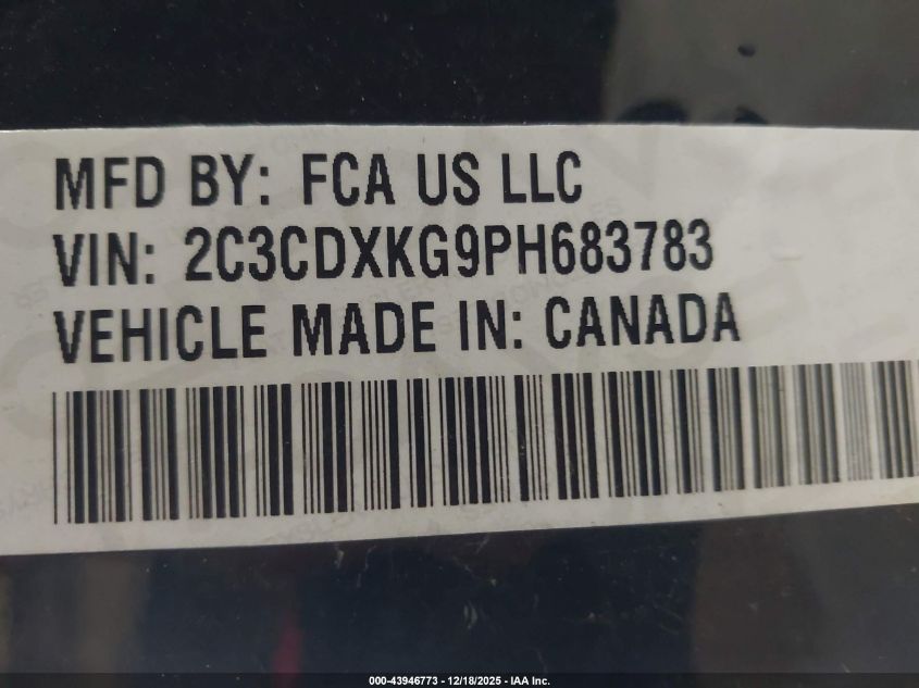 2023 Dodge Charger Police Awd VIN: 2C3CDXKG9PH683783 Lot: 43946773