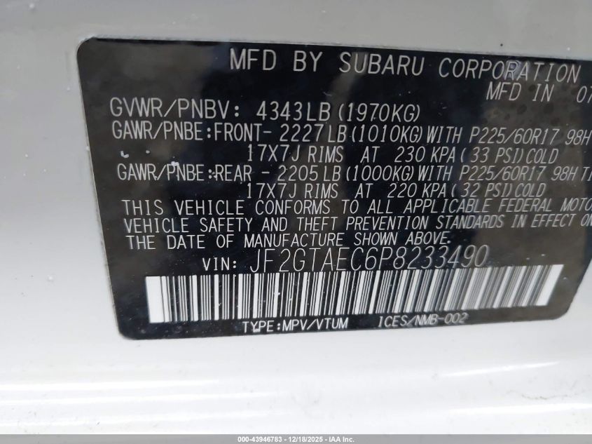 2023 Subaru Crosstrek Premium VIN: JF2GTAEC6P8233490 Lot: 43946783