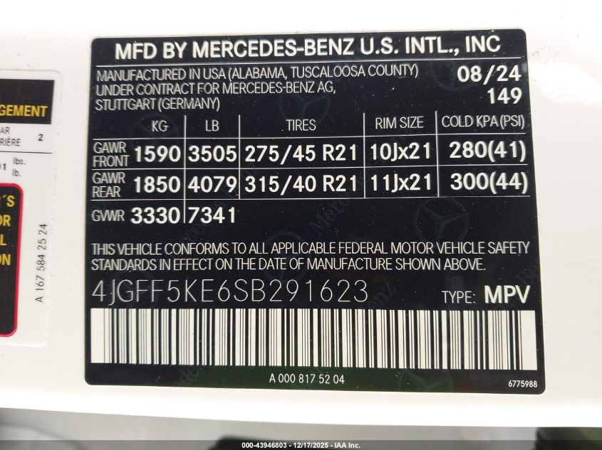 2025 Mercedes-Benz Gls 450 4Matic VIN: 4JGFF5KE6SB291623 Lot: 43946803