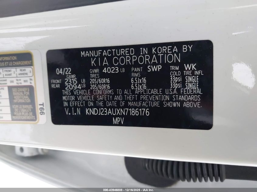 2022 Kia Soul Lx VIN: KNDJ23AUXN7186176 Lot: 43946808