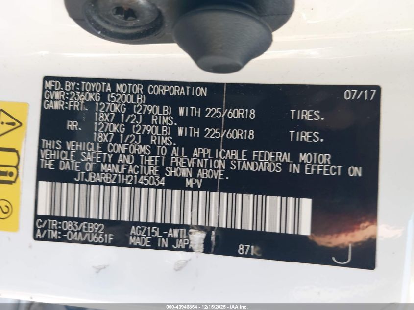 2017 Lexus Nx 200T F Sport VIN: JTJBARBZ1H2145034 Lot: 43946864