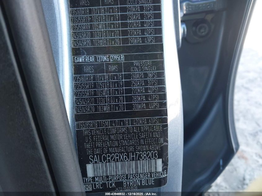 2018 Land Rover Discovery Sport Hse VIN: SALCR2RX6JH738203 Lot: 43946932