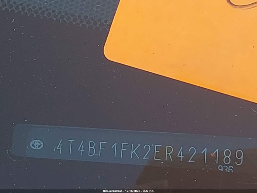 2014 Toyota Camry Le VIN: 4T4BF1FK2ER421189 Lot: 43946945