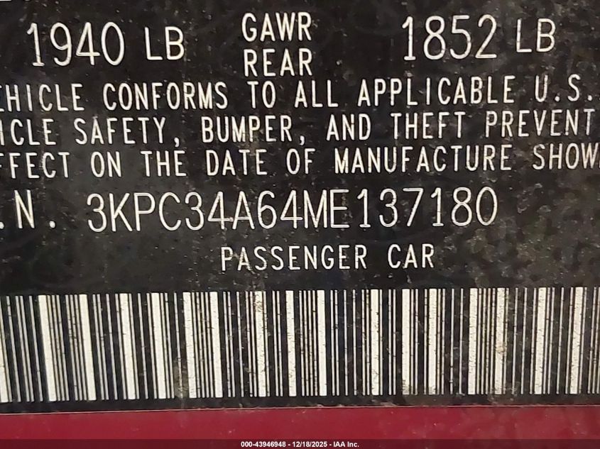 2021 Hyundai Accent Limited VIN: 3KPC34A64ME137180 Lot: 43946948