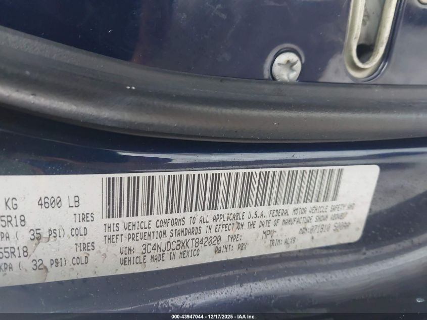 2019 Jeep Compass Limited 4X4 VIN: 3C4NJDCBXKT842020 Lot: 43947044