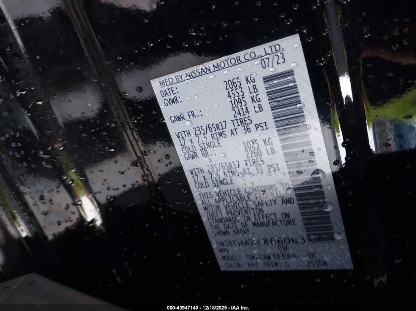 2023 Nissan Rogue S Fwd VIN: 5N1BT3AA5PC866063 Lot: 43947140